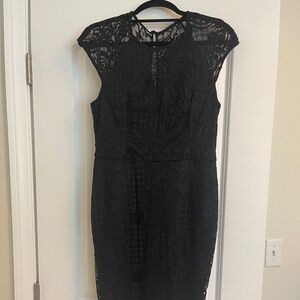 Guess Women's 10 Lace Dress Lined Cap Sleeve Black Key Hole